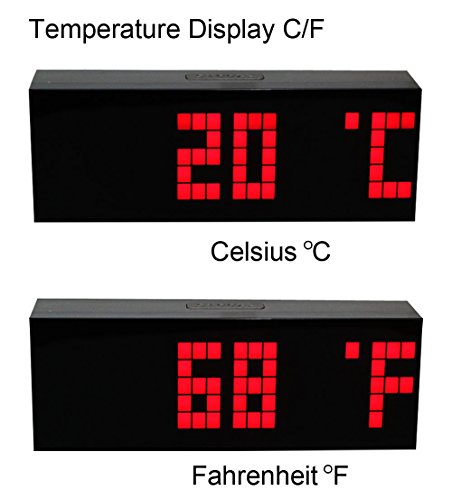 LambTown Wandmontage Desktop LED Digital Wecker mit Thermometer Kalender Nachtlicht für Schlafzimmer Wohnzimmer Rot - 3