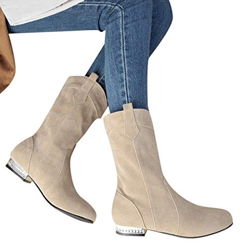 Preisvergleich Produktbild TianWlio Stiefel Frauen Herbst Winter Schuhe Stiefeletten Boots Mittlere Röhre Baumwollstiefel Flach mit Schuhen Wild Warm Boots Boots Beige 40