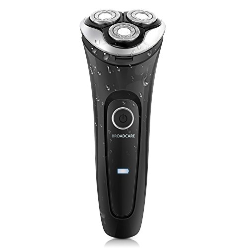 BROADCARE Rechargeable Waterproof Electric Shaver Men's 360 Rotary Cordless Electric Shaving Razors with 3 Floating Heads - Black