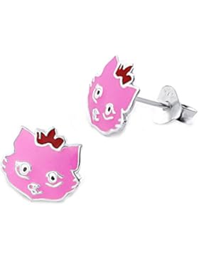 SL-Silver Kinder Ohrringe pinke Katze 925 Silber in Geschenkbox