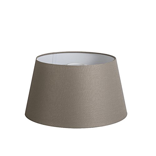 QAZQA Leinen Lampenschirm 32cm rund DS E27 leinen taupe , Rund konisch Schirm Pendelleuchte, Schirm Stehleuchte,