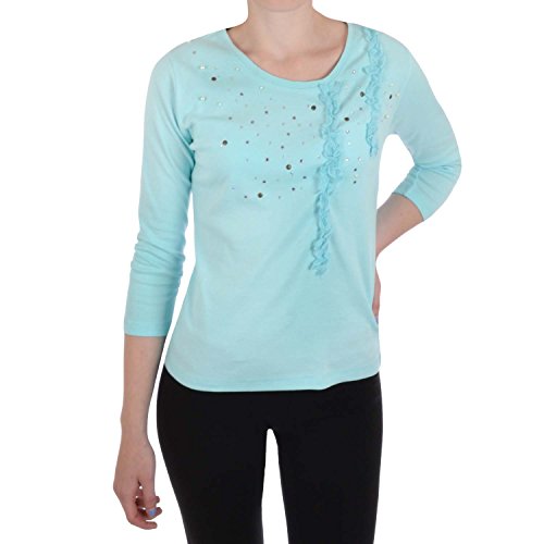 Liberty Island Womens Sequin 3/4 Sleeve Top - Aqua - M