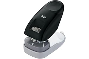 ‎PLUS PLUS, Klammerloser Hefter Schreibtischmodell, Heftleistung 10 Blatt, mit Anschlagschiene, Heft- und Lochfunktion, Schwarz