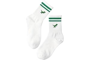 Tindo Weiße Socken mit Dino Motiv Lustige Verrückte Socken für Männer und Frauen Geschenksocken Unisex Einheitsgröße 36-43 Crew Socks 1-Paar