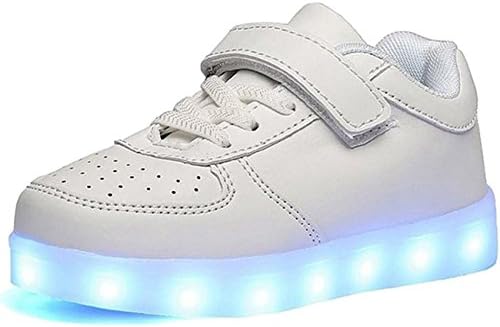 GUDEER Kids Boy and Girl's 11 Color Led PU Sneakers Light Up Flashing White Skateboard Shoes (Toddler/Little Kid/Big Kid)
