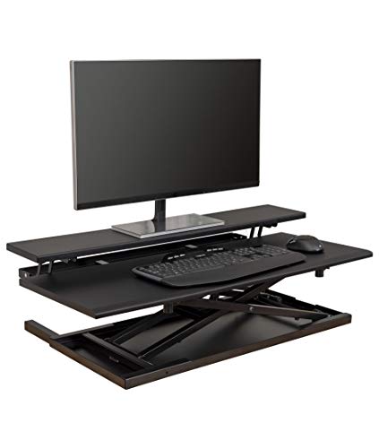 Stand Up Desk Store 92 Centimetri AirRise AdaptX Regolabile da Tavolo convertitore con Pop up Dual Monitor Mount - Trasforma Qualsiasi scrivania in Una scrivania in Piedi (Nero, 92cm)
