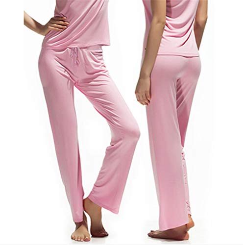 Preisvergleich Produktbild Swallowuk Damen Schlafanzughose Lang Pyjamahose Nachtwäsche Schlafanzug Hose Baumwolle Lang Sleep Hose Pants mit Taschen und Kordelzug (L, Rosa)