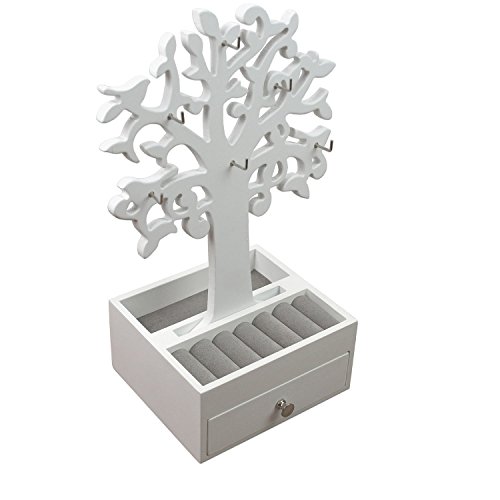 Toller Schmuckhalter H30,5xB19xT13cm Schmuckbaum mit Schmuckkästchen Schmuckständer Schmuckaufbewahrung Weiß - 2