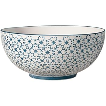 Nicola Spring Große, gemusterte Obst-/Salatschüssel - Hellblau
