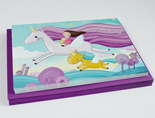 8er oder 15er Set (inkl. Umschläge): Einladungskarten „Einhorn“ für den Kindergeburtstag oder anderen Anlass – hochwertige Geburtstagseinladungen für Mädchen, Kinder - 3