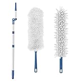 Houseteq 2-en-1 plumeau extensible en microfibre de 2 m avec mât télescopique ultra-léger pour une très grande portée | 8 positions verrouillables et 2 têtes anti-marques lavables à la main