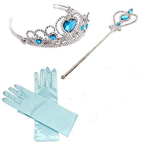Brigamo 54180 - ❄ Elsa Kostüm Zubehör, Eisprinzessin Verkleidung Fasching Set bestehend aus funkelndem Diadem, Handschuhe, Zauberstab ❄ thumbnail
