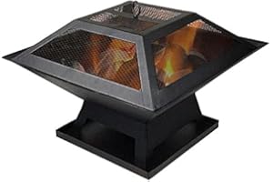 HIRIX Hortus Metal Square Firepit Table Backyard Patio Garden Stove Wood Burning Fire Pit with Poker