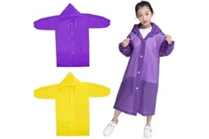 Husalsea Kids Waterproof Rain Poncho, Durable, Plastic, Fun Purple and Yellow Design - Perfect Rain Coat for Girls - Versatile Jacket Poncho for All-weather Outdoor Adventures