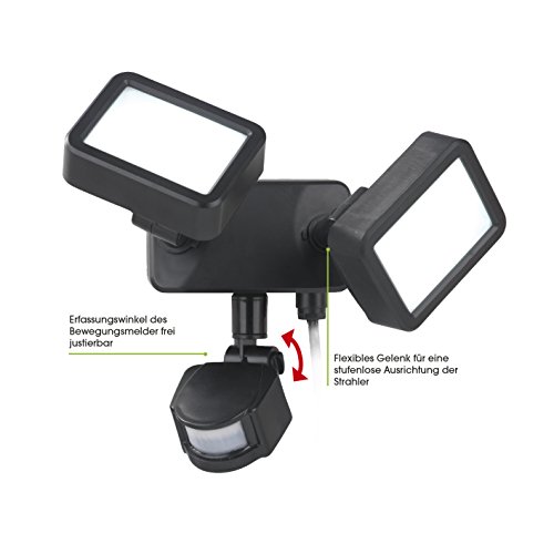 Security LED-Doppelstrahler 8W schwarz ( 44 Power-LEDs pro Strahler | wetterfest und wasserdicht ) - 6