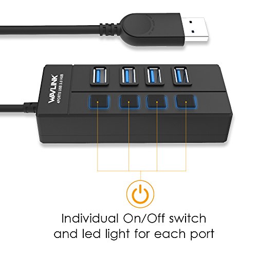 WAVLINK USB 3.0 4-Port Hub mit einzelnen Power Schalter und LED für Laptops, Macbook, Ultrabooks und weiteren USB 3.0 kompatiblen Geräten - 3