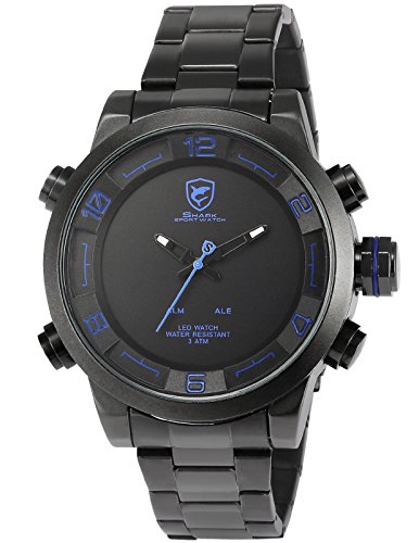 Shark Analog LED Digital Armbanduhr XXL Schwarz Edelstahl Uhrband Weckerfunktion SH362 Shark Analog LED Digital Armbanduhr XXL Schwarz Edelstahl Uhrband Weckerfunktion SH362