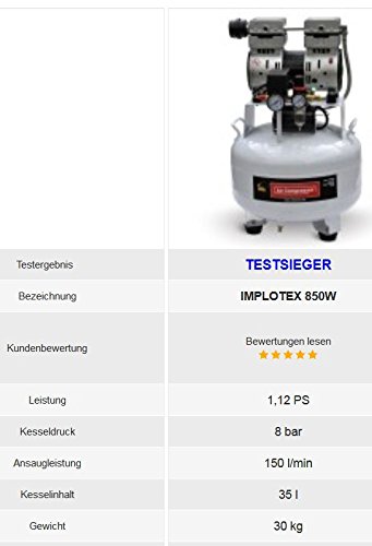 850W Flüster – Kompressor Druckluftkompressor nur 55dB leise ölfrei IMPLOTEX - 8