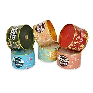 First Row Aromatic Fables Set of 6 Sented Tin Candle 7oz Fragrance Soy Wax Scented Color Wood Wick Tin Candle | Classic, Vanilla, Jasmine, Rose, Strawberry, Magnet Fragrance