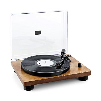auna TT Classic WD - Tourne-disque rétro USB Line-Out haut-parleur - plaqué bois
