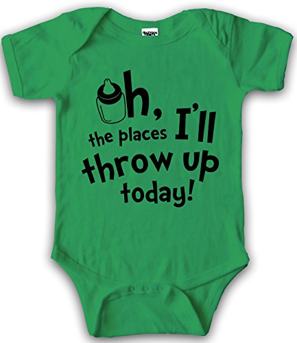 Oh The Places Ill Throw Up Today Sarcastic Baby Creeper Funny Romper For Infants (green) 3-6 Months