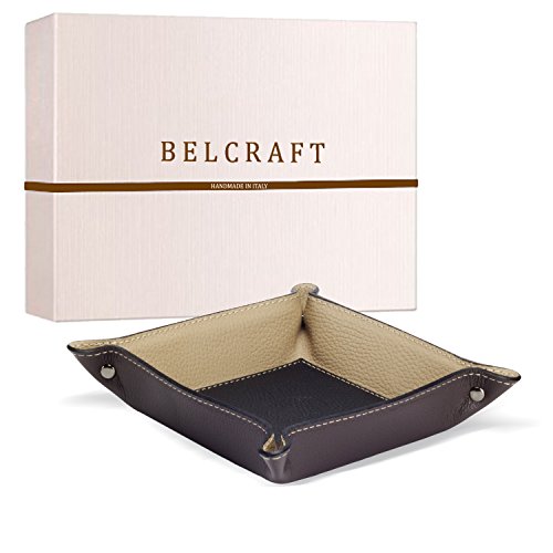 Luni Taschenleerer Leder, Handgearbeitet in klassischem italienischem Stil, Ordentlich Tablett, Braun (19x19 cm)