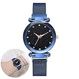 Wudi Luxus-Uhren Strass Uhr-Magnet-Armband Quarz Damenuhr den Sternenhimmel die simulierten Blauer Diamant Armbänder-Uhren-Gloss