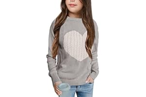 Haloumoning Girls' Pullover Sweaters Long Sleeve Cute Heart Pattern Crewneck Knit Jumper Tops