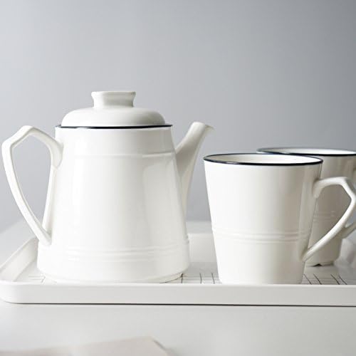 Galiware unique blue rims smooth texture white glazed ceramic teapot set 1 pot 2 cups-white ceremic