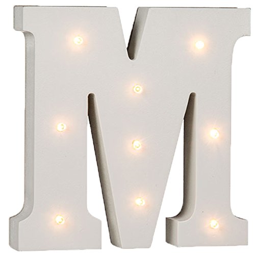 Preisvergleich Produktbild Bada Bing LED Holz Buchstaben M Alphabet Tischlampe Dekoleuchte Weiß (M) …