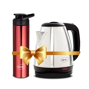 Pigeon 1.5 litre Hot Kettle and Stainless Steel Water Bottle Combo used for boiling Water, Making Tea and Coffee, Instant Noodles, Soup, 1500 Watt with Auto Shut- off Feature - (Silver)