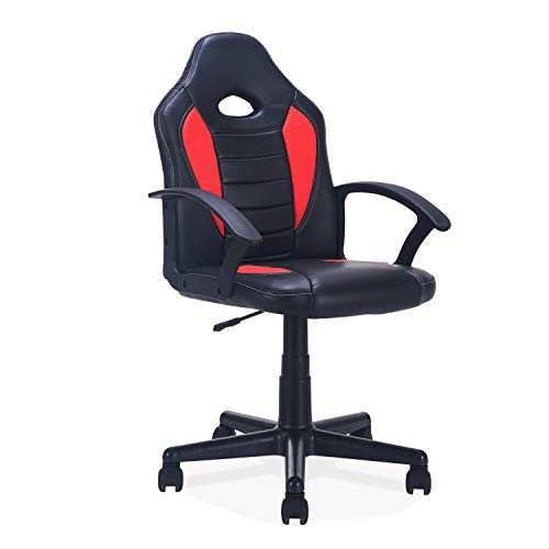 Adec - You, Chaise de bureau, chaise de bureau en simili Cuir Noir et Rouge, mesures: 60 cm (largeur) x 95 - 105 cm (hauteur) x 60 cm (profondeur)