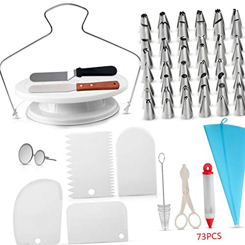 Elenxs 73 Pcs Cake Baking Decorating Kit Rotating Turntable diy tools,cake bake Frosting Piping Bags Tips Set Icing Spatula Smoother Pastry Tools