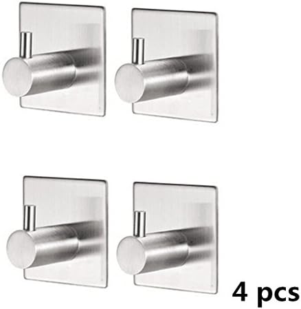 Wiiguda@ Stainless Steel Hooks Adhesive Wall Mount Hook Hat Towel Hook Hangers for Kitchen Bathroom Lavatory Closets, Water and Rust Proof (4 hooks)