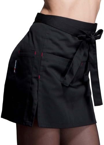 Chefs Apparel Korean waitress aprons for women with pockets(831801) (Black set 3)