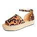 Produktbild SHE.White Sommer Niet Sandalen Leopard Casual Flach Wedges Schuhe Strap Gladiator Roman Sandalen Peep Toe Plateau Bequeme Schnalle Keile Retro Einfarbig Sandalen