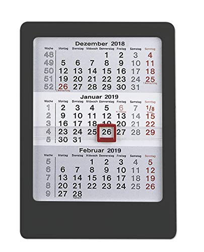 3-Monats-Tischaufsteller 2019 - schwarz - Tischkalender (12 x 16) - Bürokalender - mit Datumsschieber