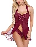 ropa interior roja 【Suave y liviana】 65% algodón, 35% poliéster. El conjunto de lencería de encaje está hecho de material suave y sin aliento, proporciona una tacto agradable para su delicado cuerpo.