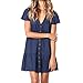 Produktbild Nyuiuo Damen Boho Casual Mini Dress Frauen langes Boho-Kleid V-Ausschnitt Flare Ärmel Kleid Button Sommerkleid Damen Sommerkleid Strandkleid Beiläufiges Cocktailkleid elegantkleid