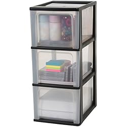 Iris Ohyama, tour de rangement 3 tiroirs - Organizer Chest - OCH-2300, plastique, noir/transparent/transparent, 39 L, 26 x 35,5 x 60,2 cm
