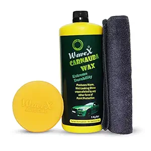 Wavex Brazilian Carnauba Wax Car Polish (1Kg) with Microfiber Cloth and Foam Applicator