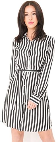 Fashion Corner Black &amp; White Striped Satin Shirt Dress (UK 12)