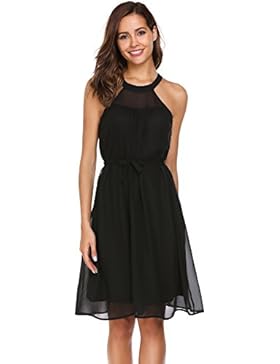 ACEVOG Damen Sommer Elegante Ärmellose Kleider Neckholder Knielang Chiffonkleid Abendkleider Partykleider mit...