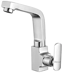 Oleanna Osdsn Speed Brass Swan Neck Pillar Tap with Swivel Spout for Sink (Silver, Chrome Finish)