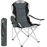 tectake Chaise de Camping Fauteuil Pliable avec Porte-Boisson et Sac de Transport - Rembourrage en Mousse (Gris) Ø Cadre: Environ 19 mm