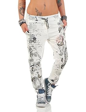 ZARMEXX Damen Baggy Hose Boyfriend Freizeithose Haremshose Sporthose mit Allover-Print Baumwolle One Size