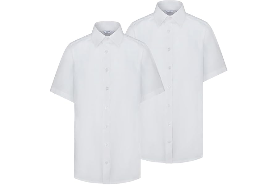 Trutex Boys 2 Pack White Short Sleeve School Shirts (3-16+ Years). Regular Fit, Easy Iron, Button Down Shirts for Boys, Genuine School Uniform