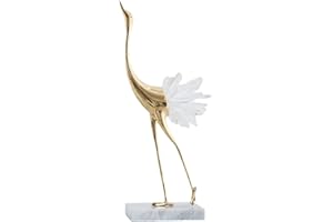 SURUIM Moderna di lusso in cristallo dorato di rame gru minerale minerale animale uccello statua decorazione della casa accessori soggiorno morbido mobile TV armadio vino arredamento (bianco -A)