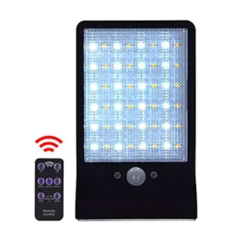 Epyz Solar Motion Sensor 2 in 1 Light, 48 LEDs Solar Security Wall Lights 3 Sensor Modes with Remote Control for Patio Yard Garden Pathway Car Port Driveway [ Warm / White , Pack of 1 ] ]