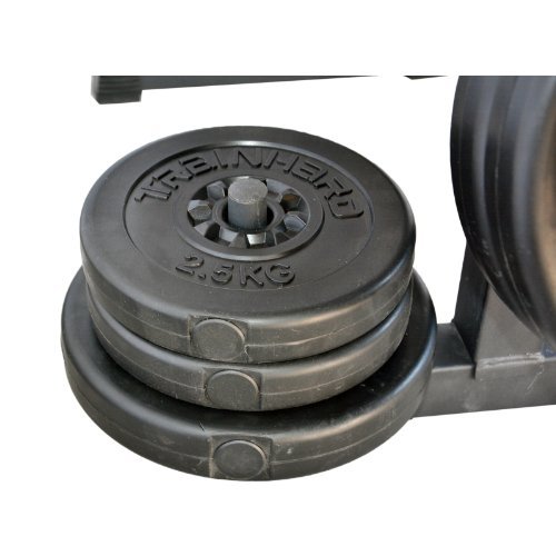 TrainHard Kraftstation Fitnesscenter Hantelbank schwarz/rot mit 1,6m Langhantelstange und 25kg Hantelscheiben - 7